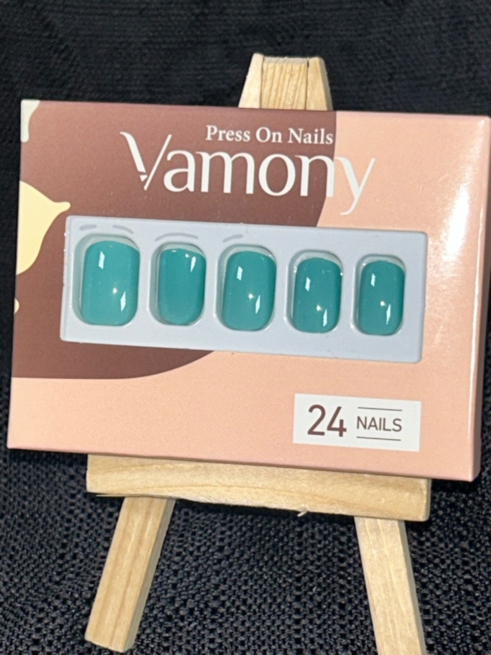 Vamony Deep Teal Green PressOn Short Glossy Solid Color Nails 24pcs